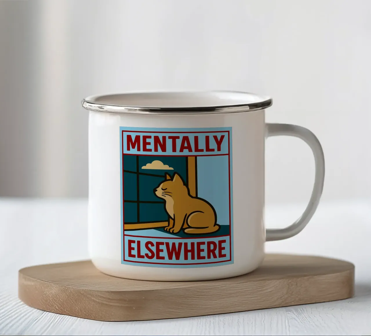 mentalmente altrove gatto divertente tazza in smalto da Toolee