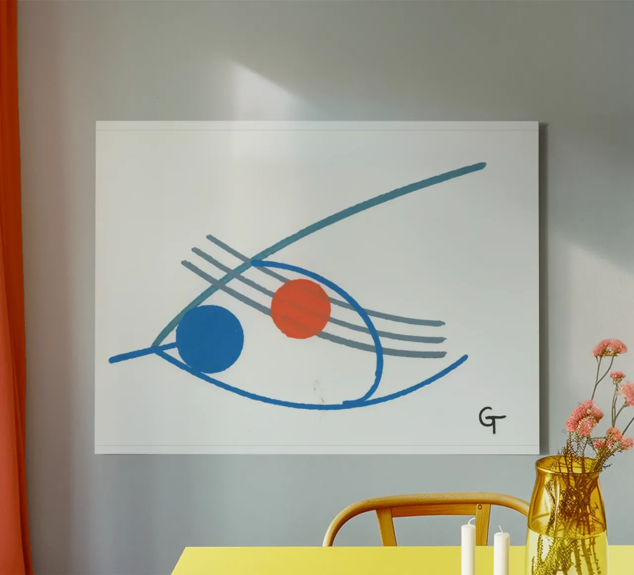 BLue and orange fish canvas met Baklijst van gtobonart