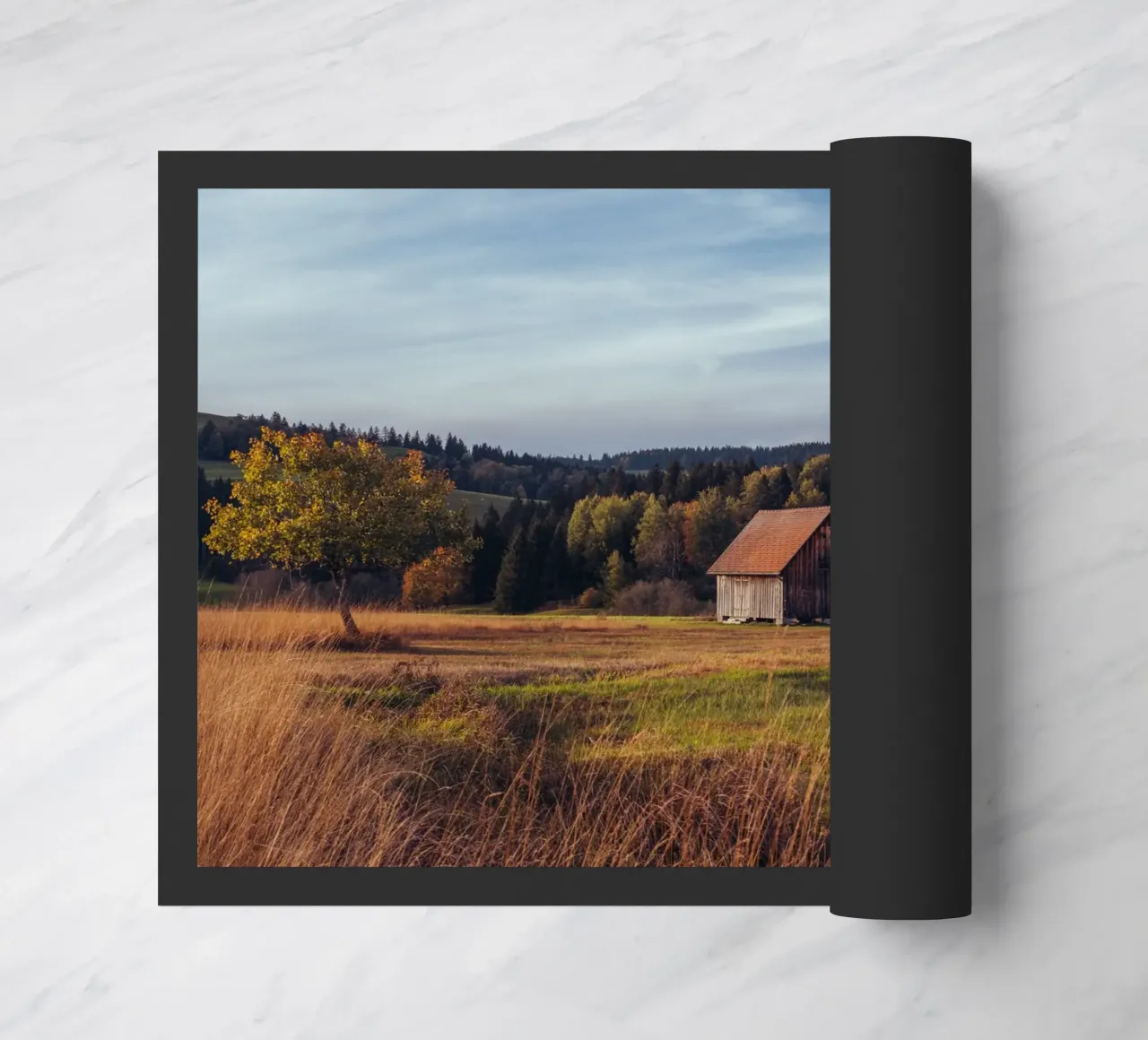 Herbstscheune in der Schweiz Fußmatte von mbgraphx2