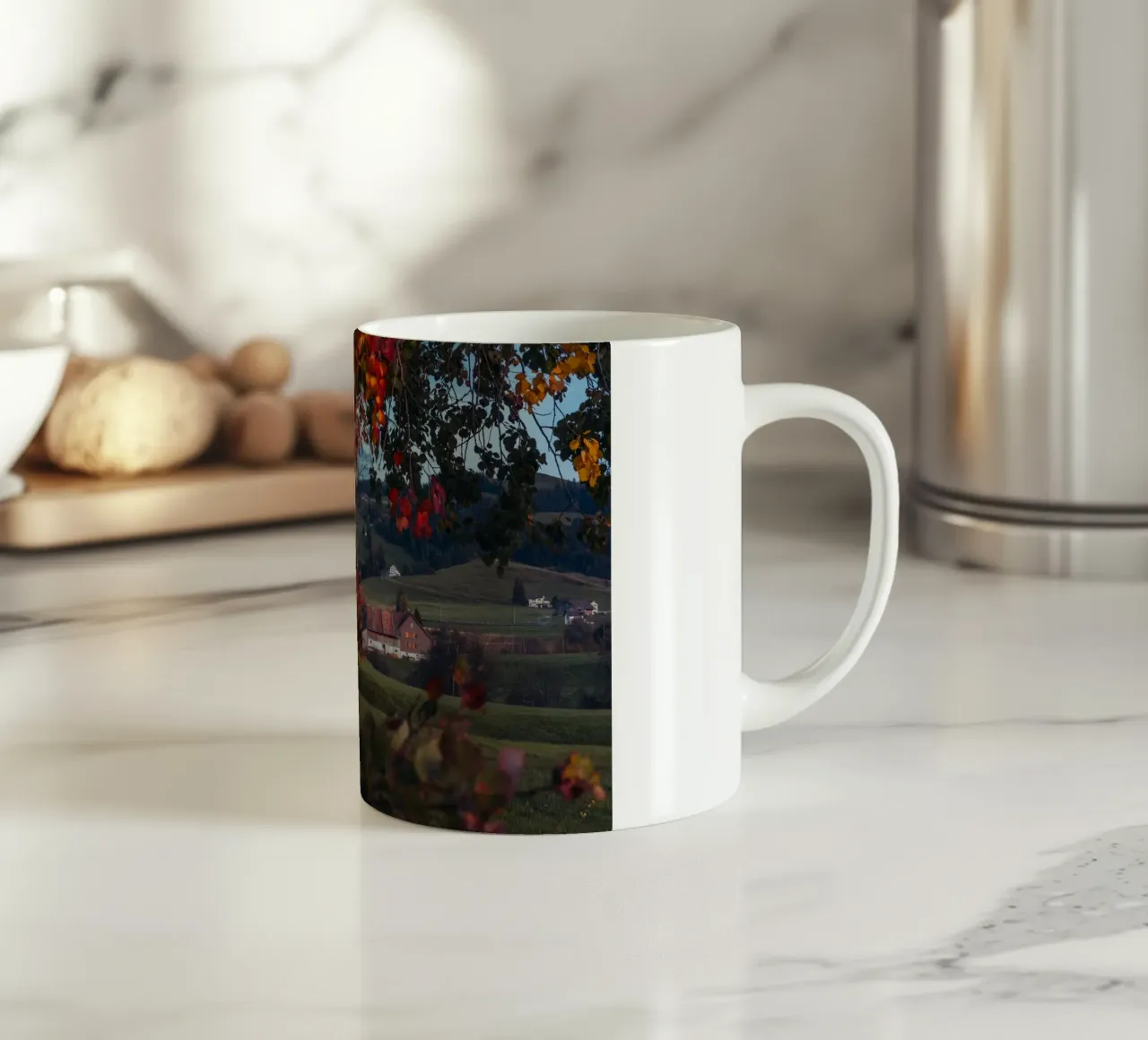 Fienile d'autunno in Svizzera tazza in ceramica da mbgraphx2