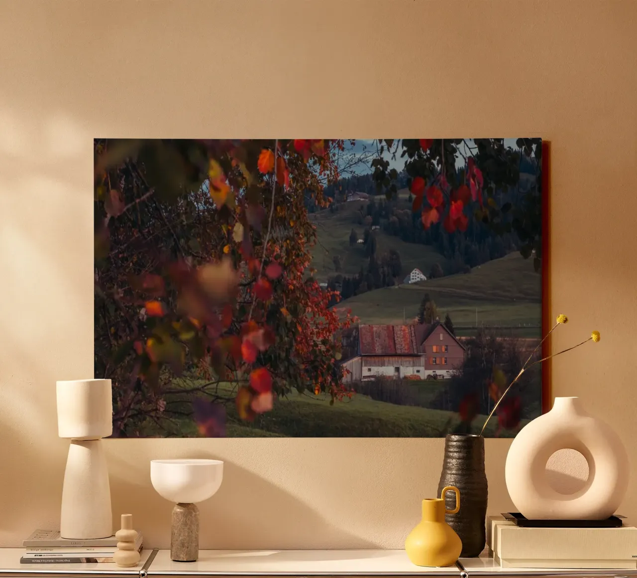 Herbstscheune in der Schweiz Leinwand von mbgraphx2