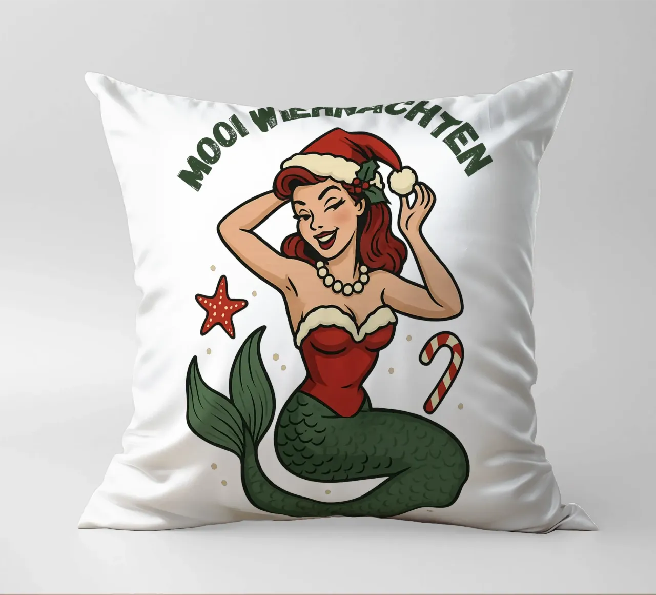 Mooi Wiehnachten - Sirena di Natale in basso tedesco cuscino da Fies&Fein