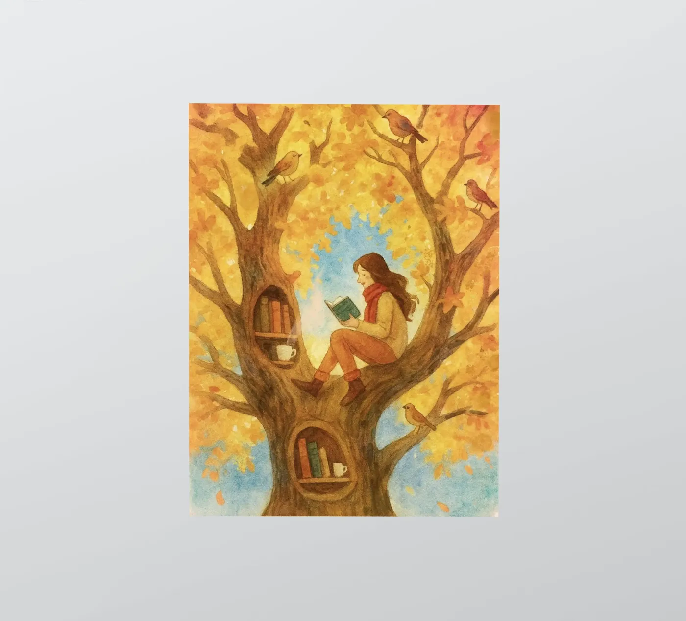 The avid tree reader sticker van Taika Tori Art