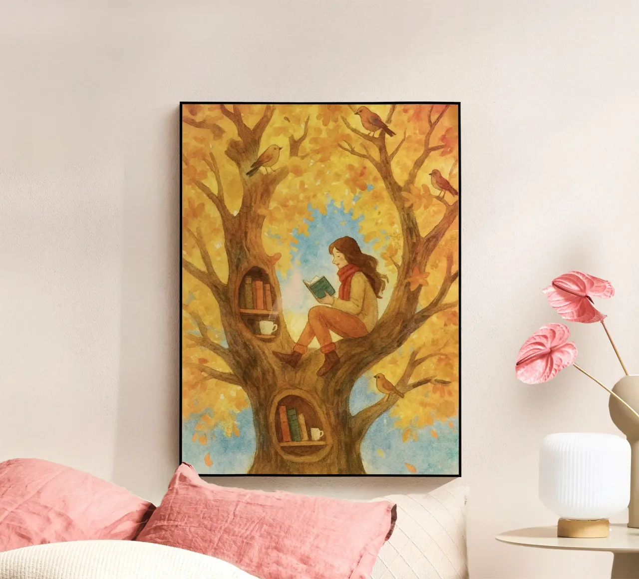 De fervente bomenlezer acryl van Taika Tori Art