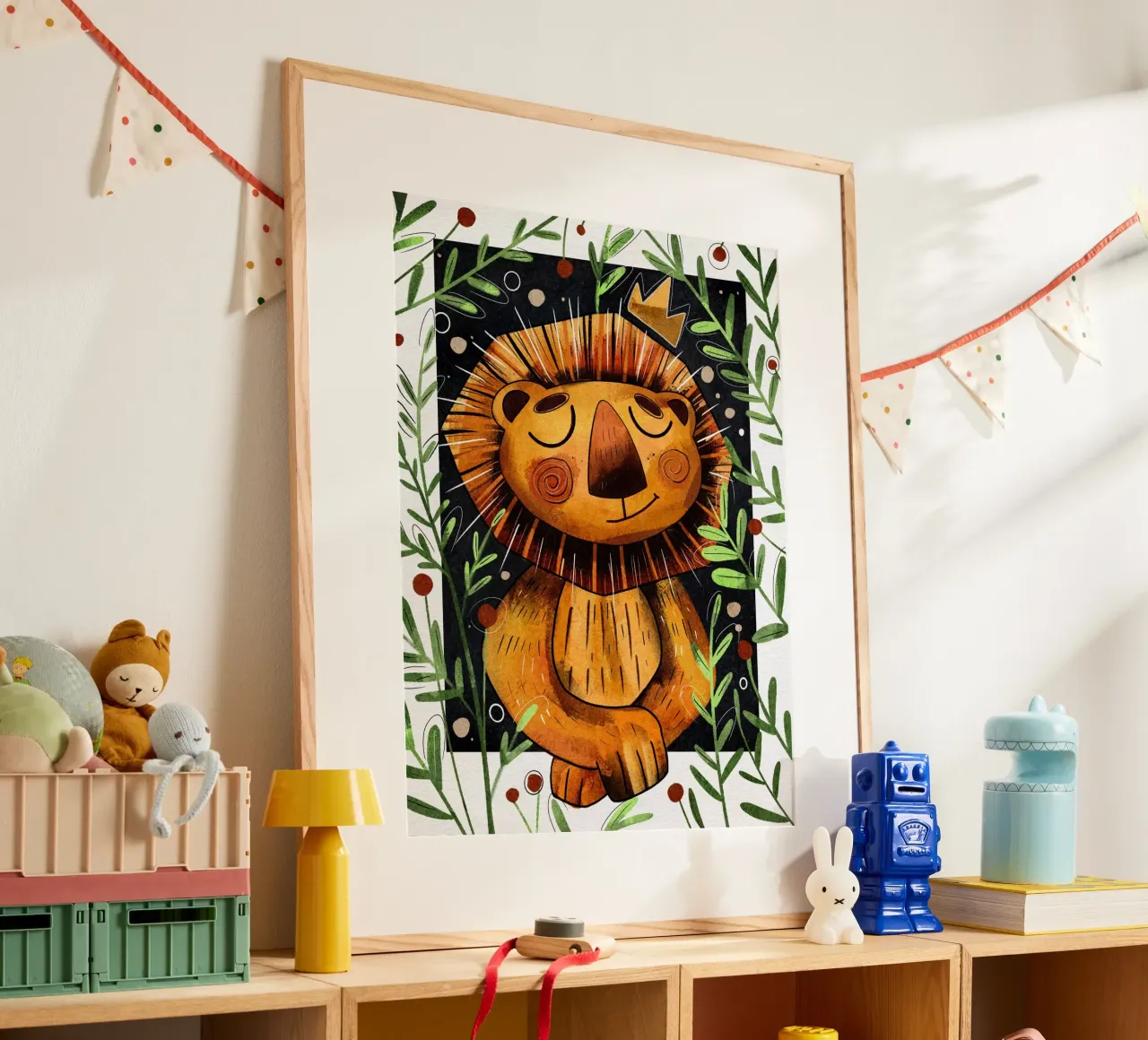Nelli Suneli - Leone nella giungla 02 poster con telaio in legno da The Artcircle