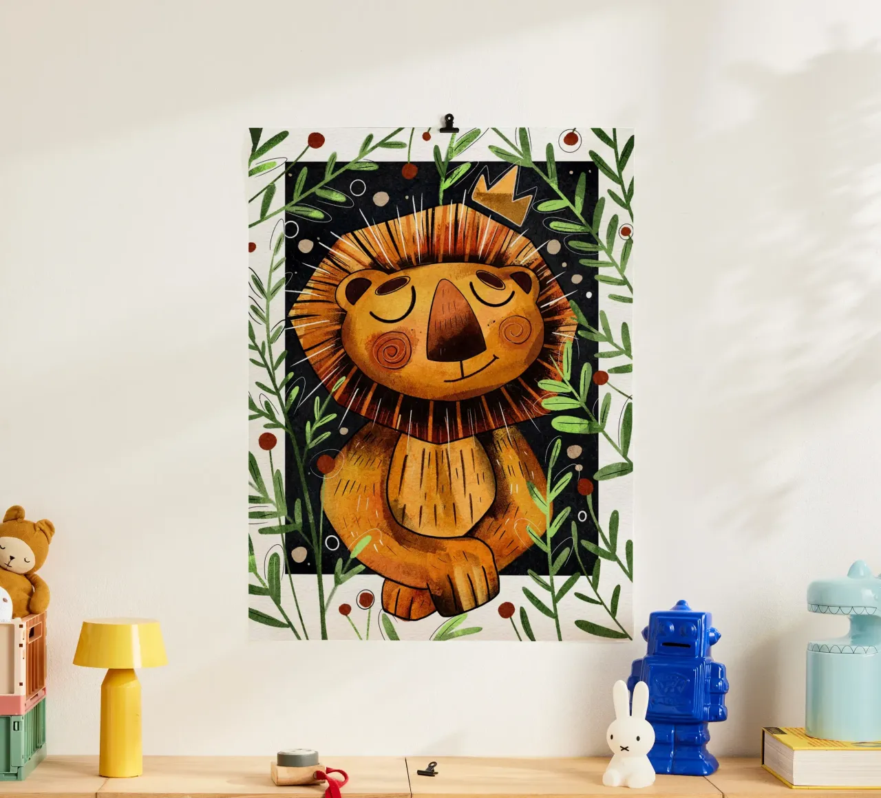 Nelli Suneli - Leone nella giungla 02 poster con telaio in legno da The Artcircle