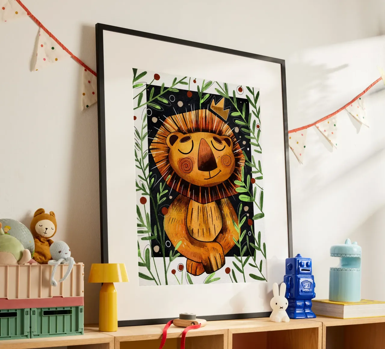 Nelli Suneli - Leone nella giungla 02 poster con telaio in legno da The Artcircle