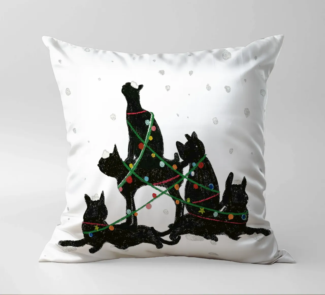 Gatto nero con lampadine di Natale cuscino da GalerieGG