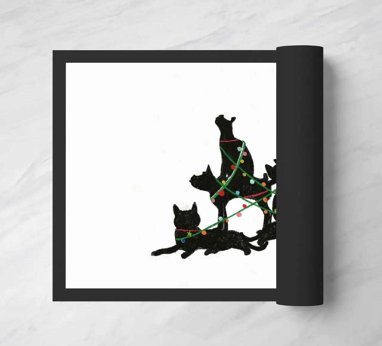Gatto nero con lampadine di Natale zerbino da GalerieGG