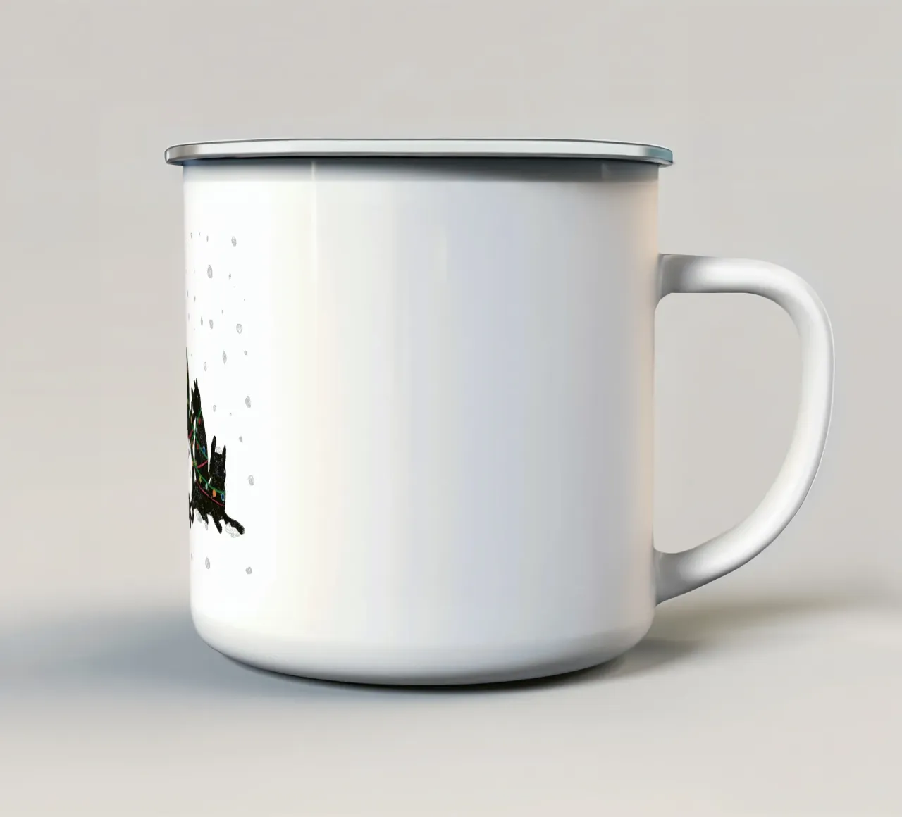 Gatto nero con lampadine di Natale tazza in smalto da GalerieGG