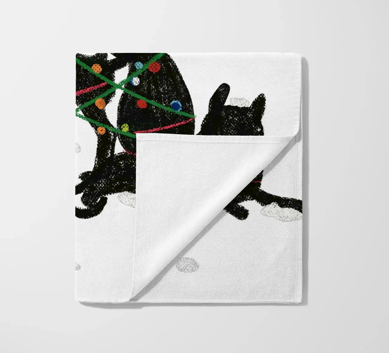 Gatto nero con lampadine di Natale telo mare da GalerieGG