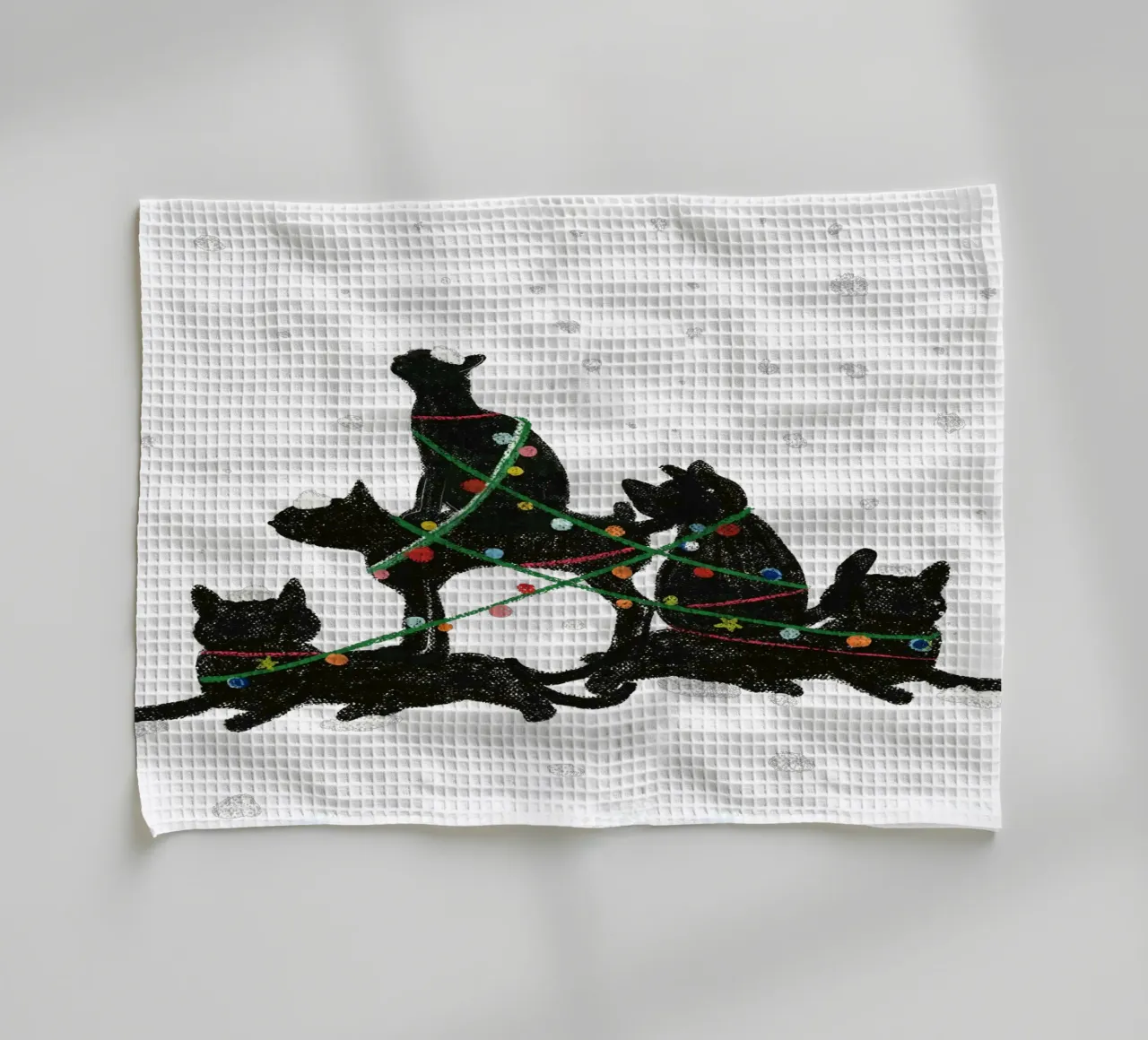 Gatto nero con lampadine di Natale canovaccio da cucina da GalerieGG