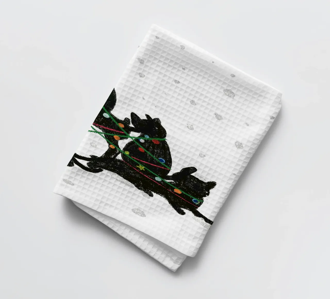 Gatto nero con lampadine di Natale canovaccio da cucina da GalerieGG