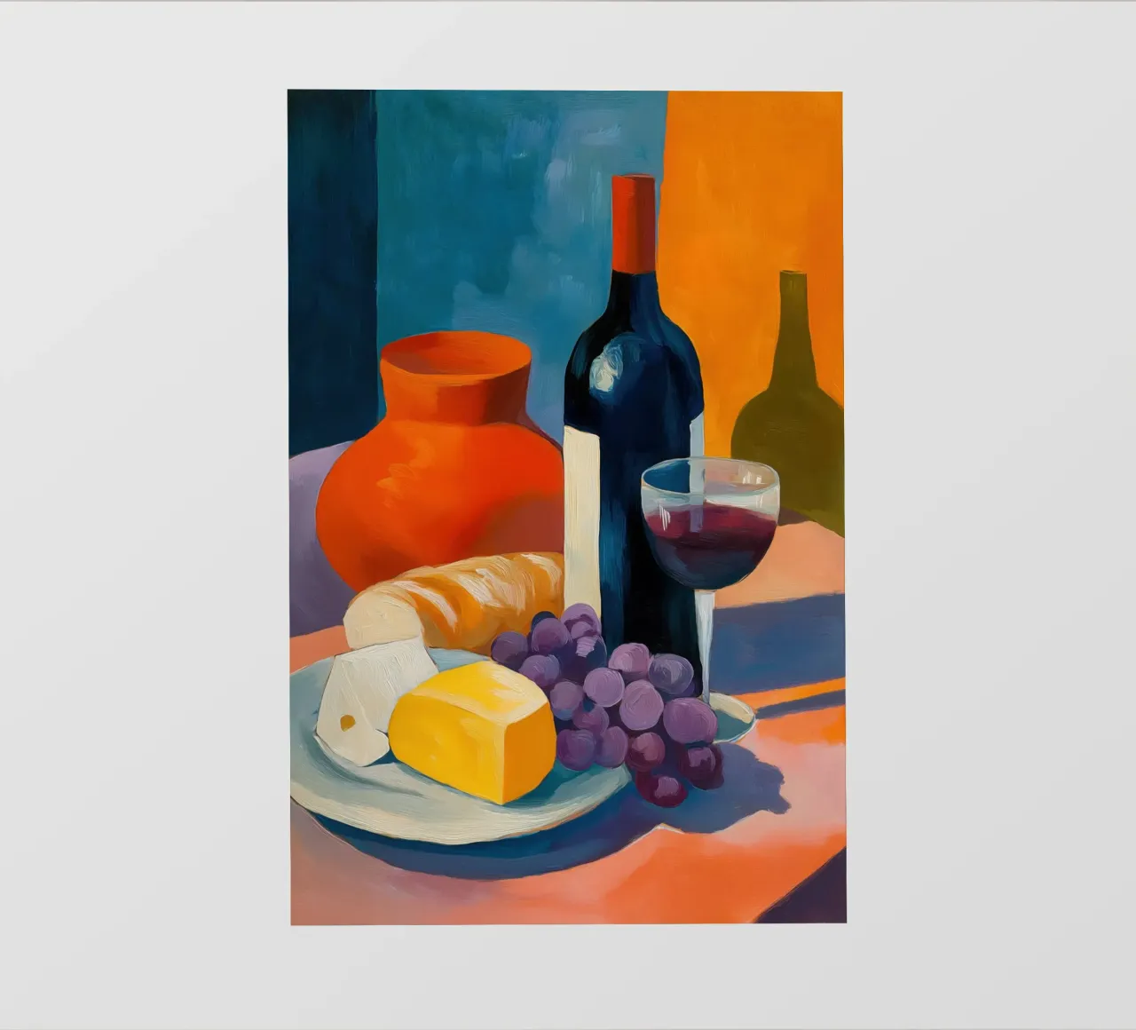 Le cose semplici | Natura morta di vino, formaggio e pane pellicola backlit da Autofocus