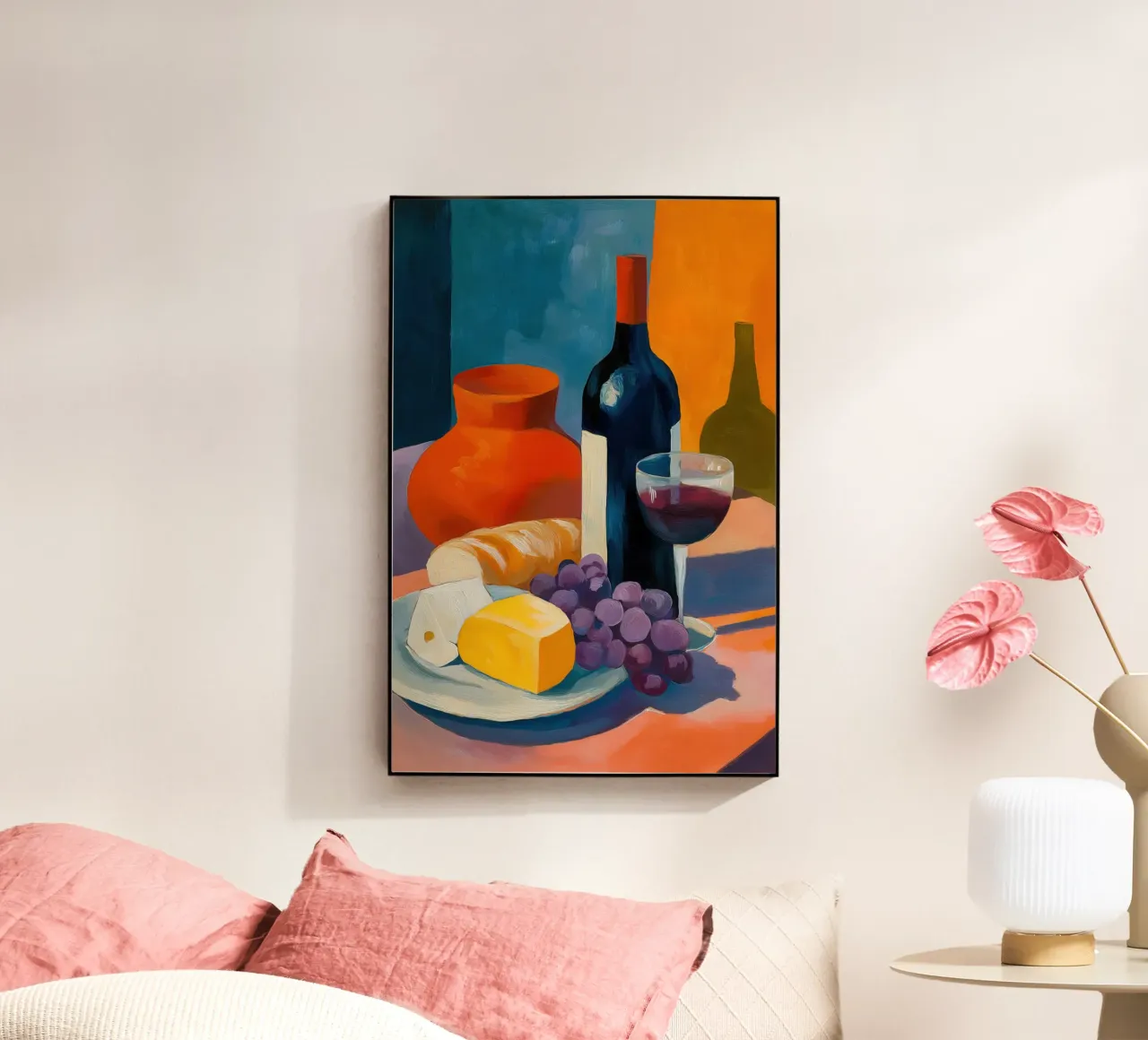 Le cose semplici | Natura morta di vino, formaggio e pane plexiglass da Autofocus
