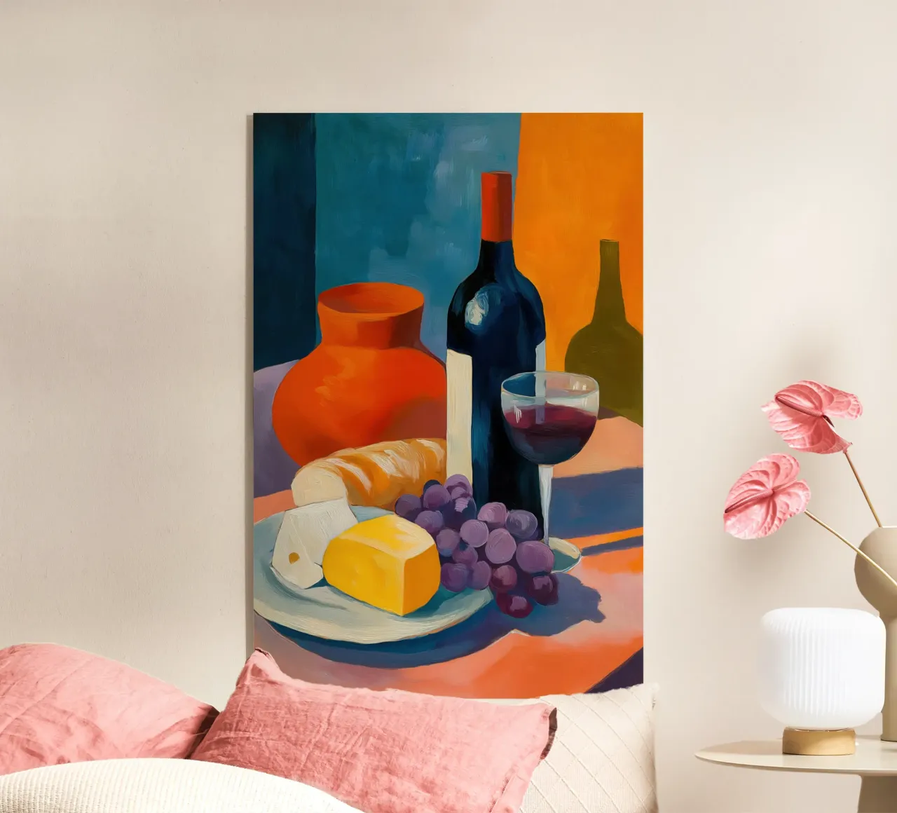 Le cose semplici | Natura morta di vino, formaggio e pane plexiglass da Autofocus