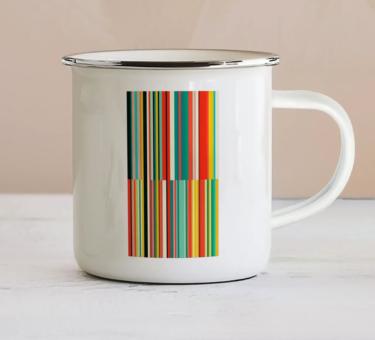 Codice a barre retrò e motivo astratto a strisce Op-Art tazza in smalto da Autofocus