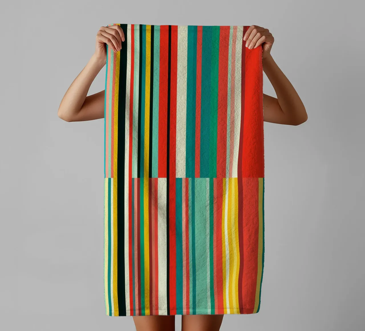 Code-barres rétro | Motif abstrait à rayures Op-Art serviette de bain de Autofocus