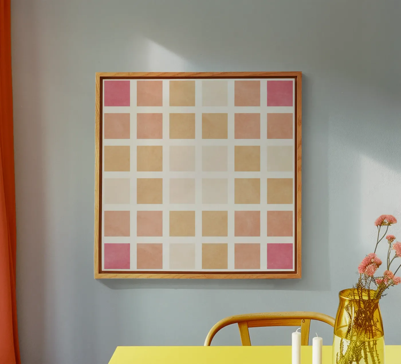 Red Orange Squares Pattern plexiglas de Shapes and Flowers