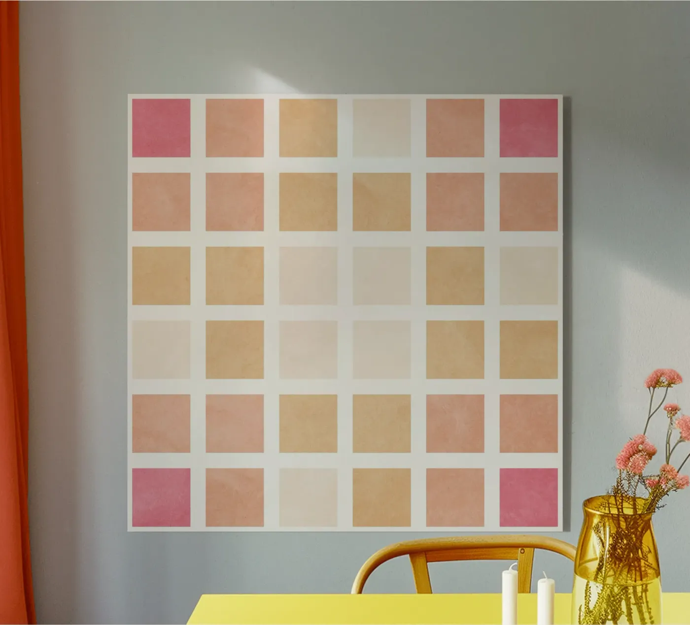 Red Orange Squares Pattern plexiglas de Shapes and Flowers