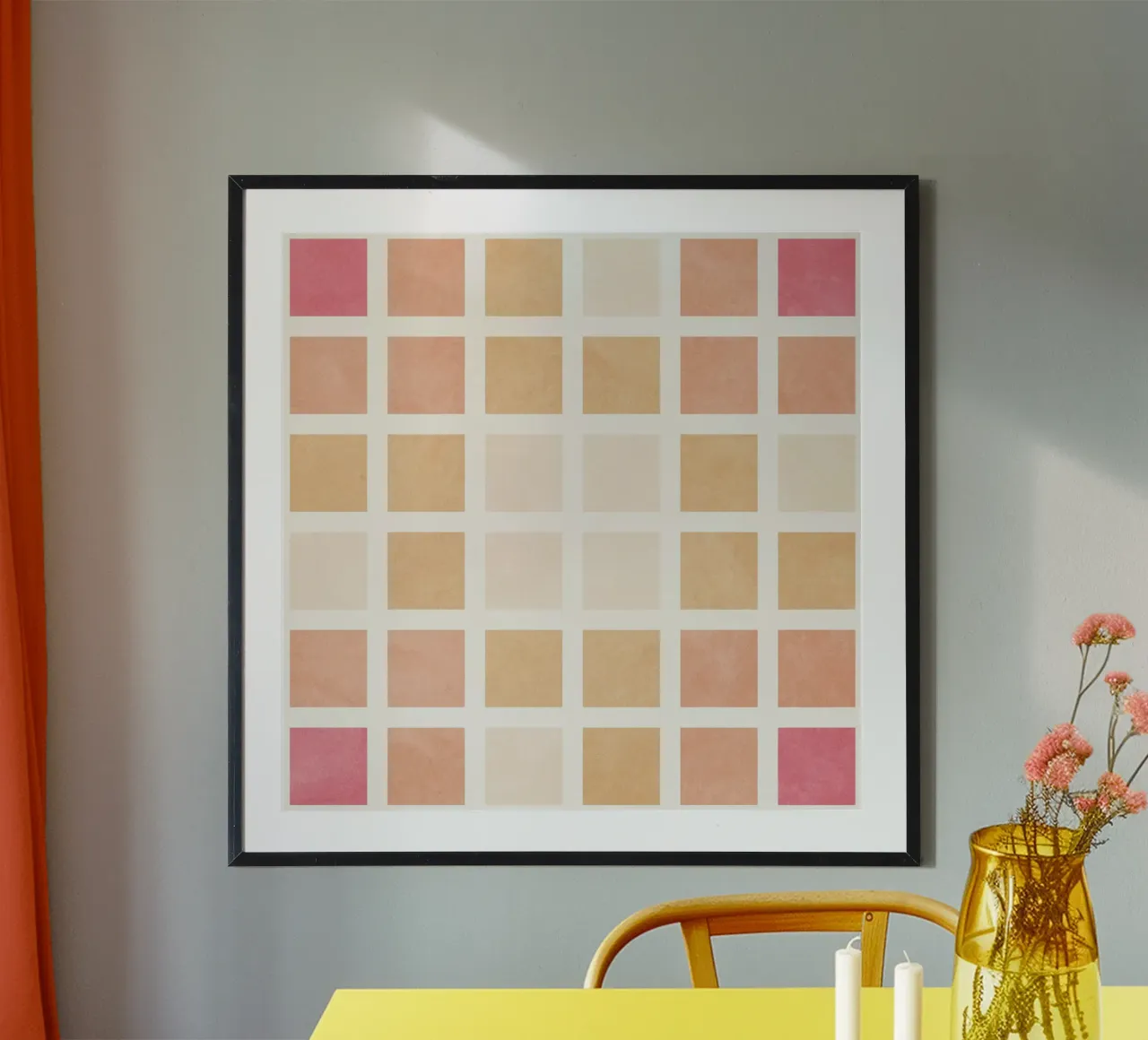 Red Orange Squares Pattern poster van Shapes and Flowers