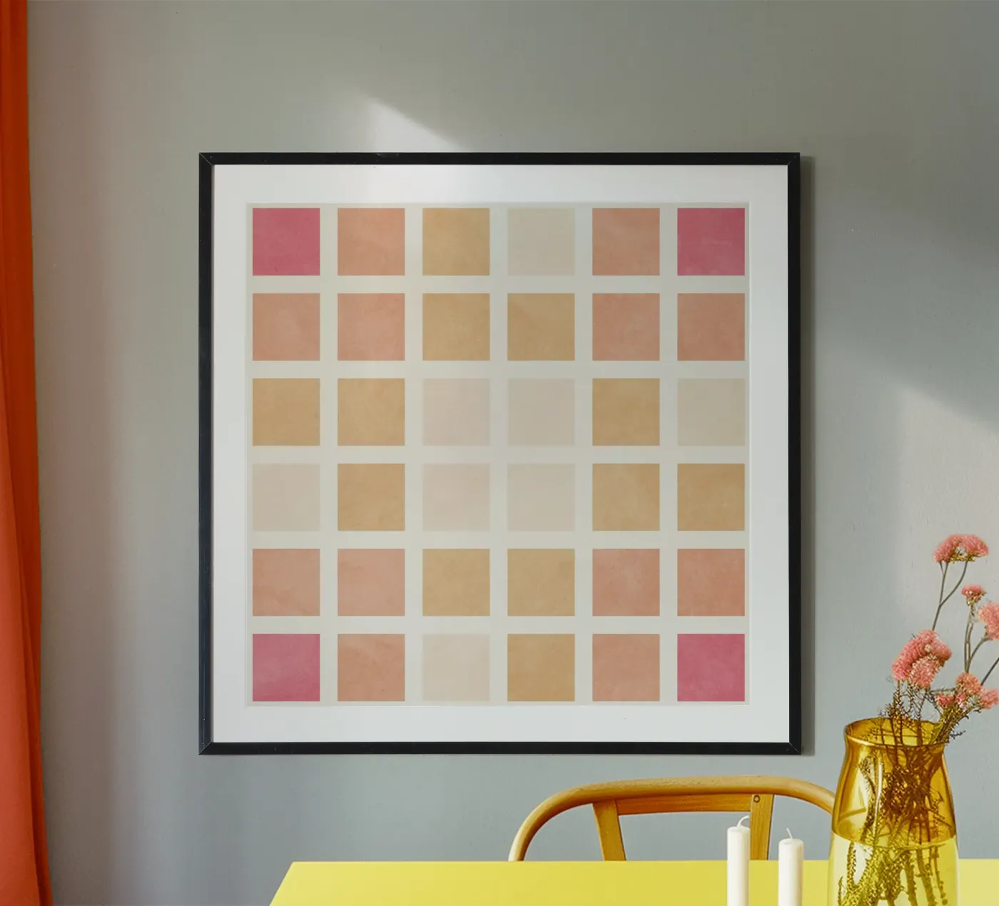 Red Orange Squares Pattern Poster von Shapes and Flowers