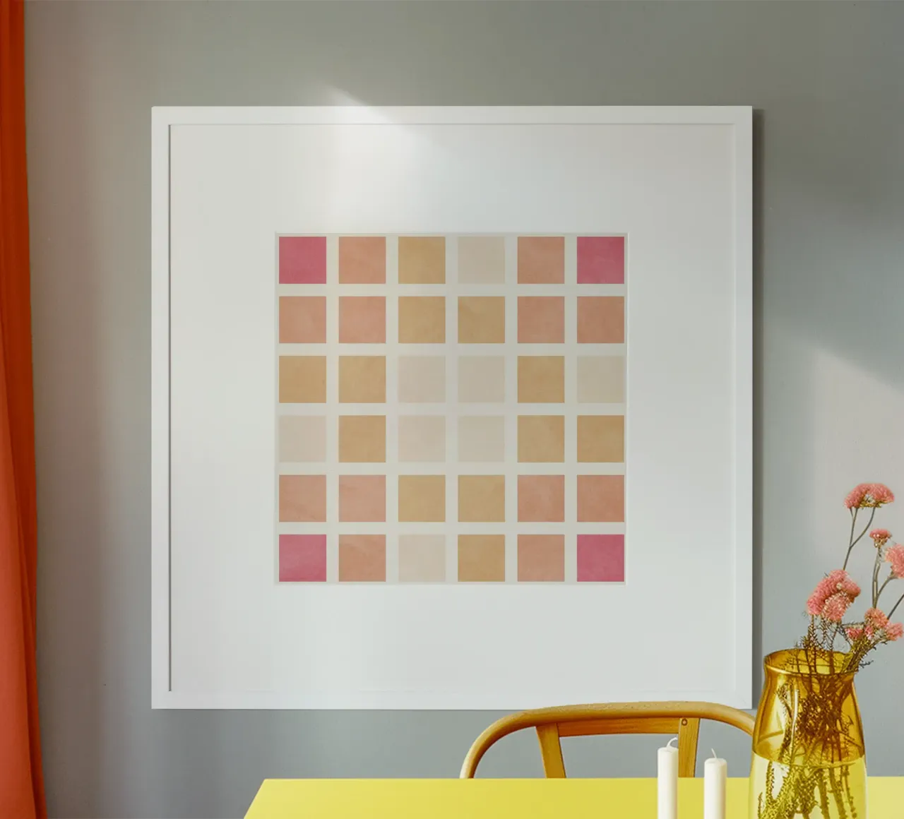 Red Orange Squares Pattern poster van Shapes and Flowers