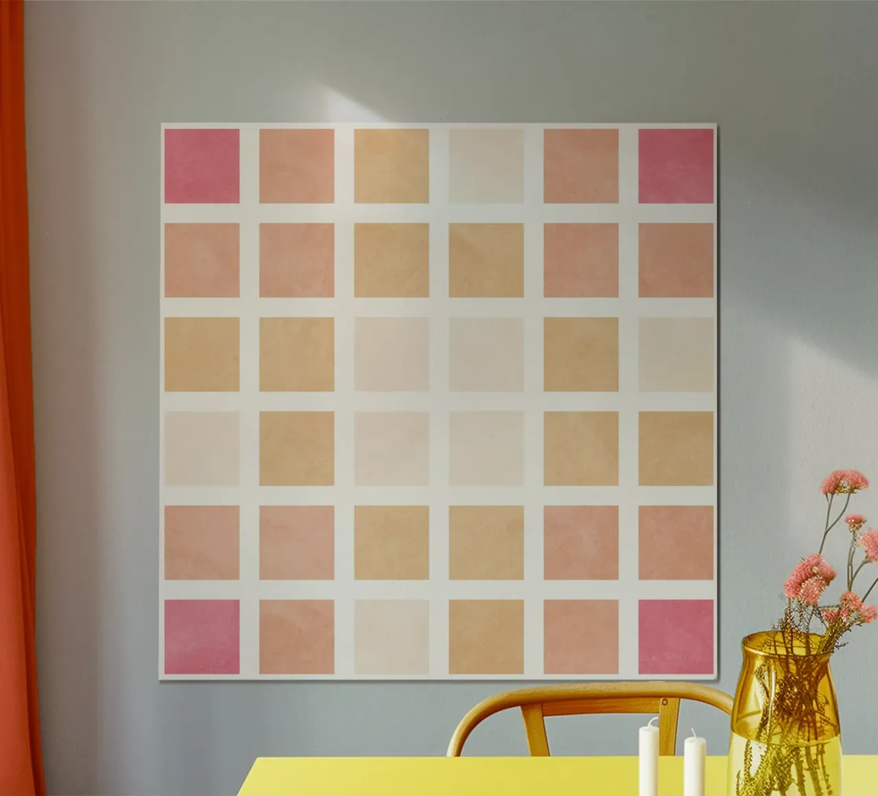 Red Orange Squares Pattern poster van Shapes and Flowers