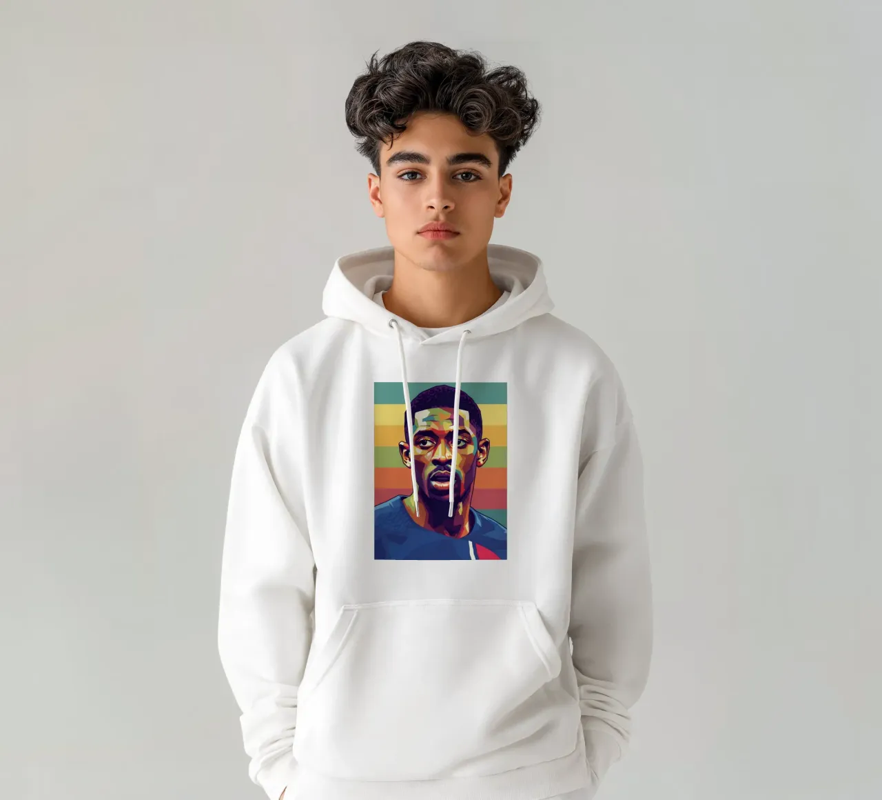 Ritratto pop art di Ousmane Dembele felpa con cappuccio da Hantamrata