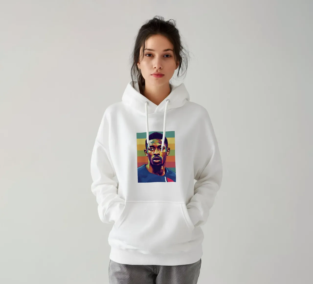 Ritratto pop art di Ousmane Dembele felpa con cappuccio da Hantamrata