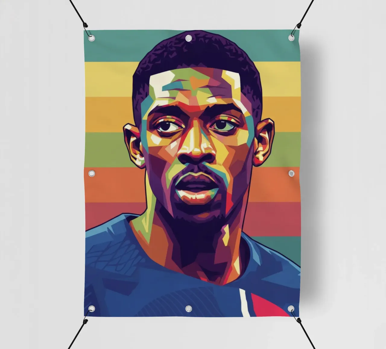 Ritratto pop art di Ousmane Dembele telo in pvc da Hantamrata