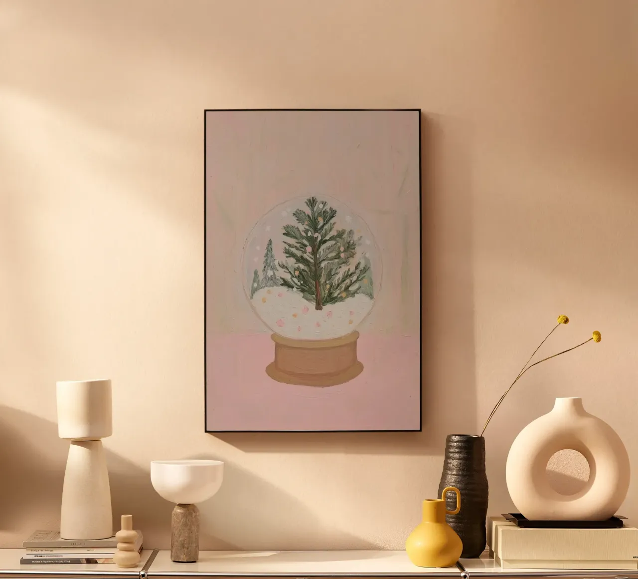 Globo di neve con albero di Natale pannello forex da Little Lila