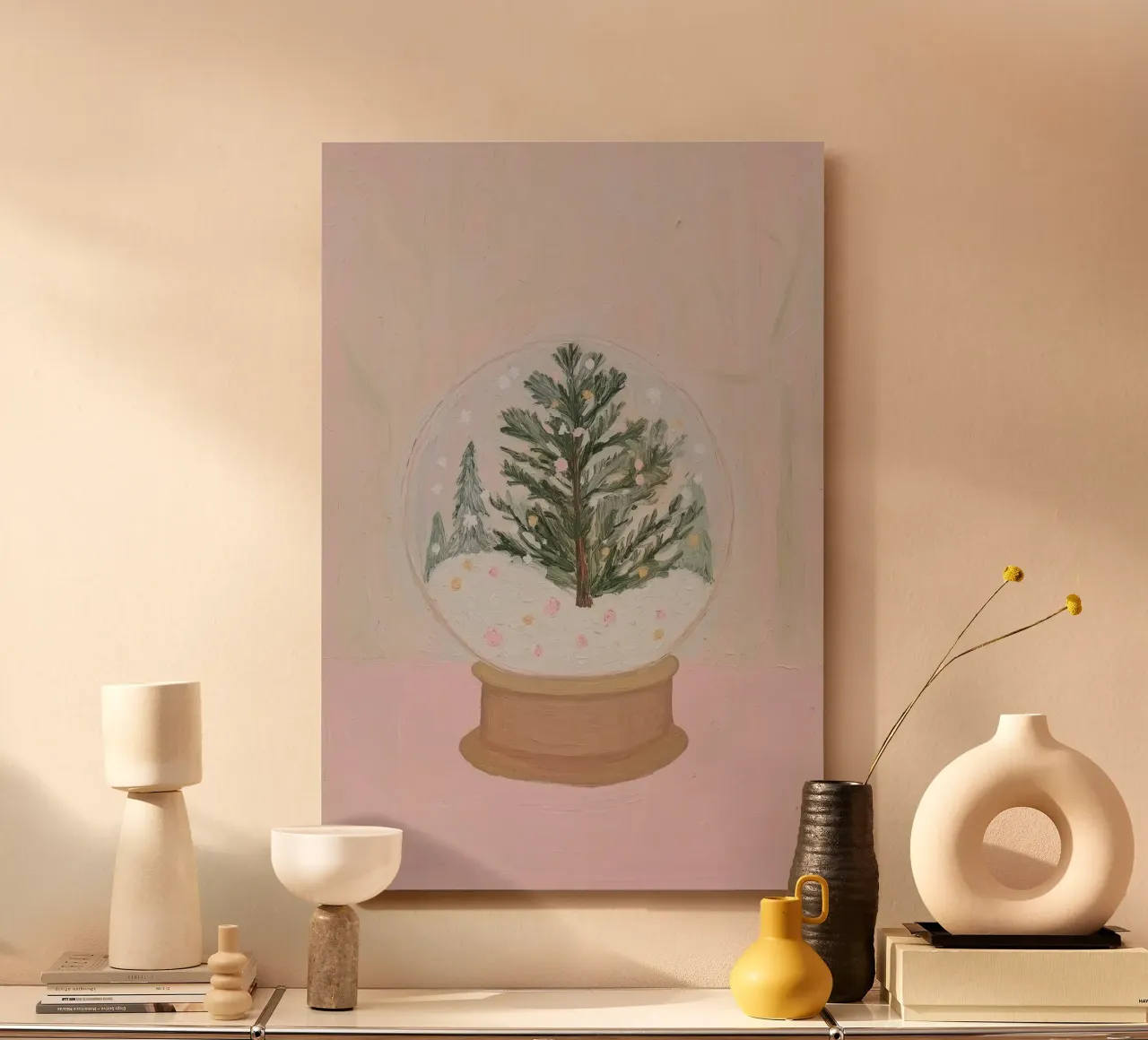 Globo di neve con albero di Natale pannello forex da Little Lila