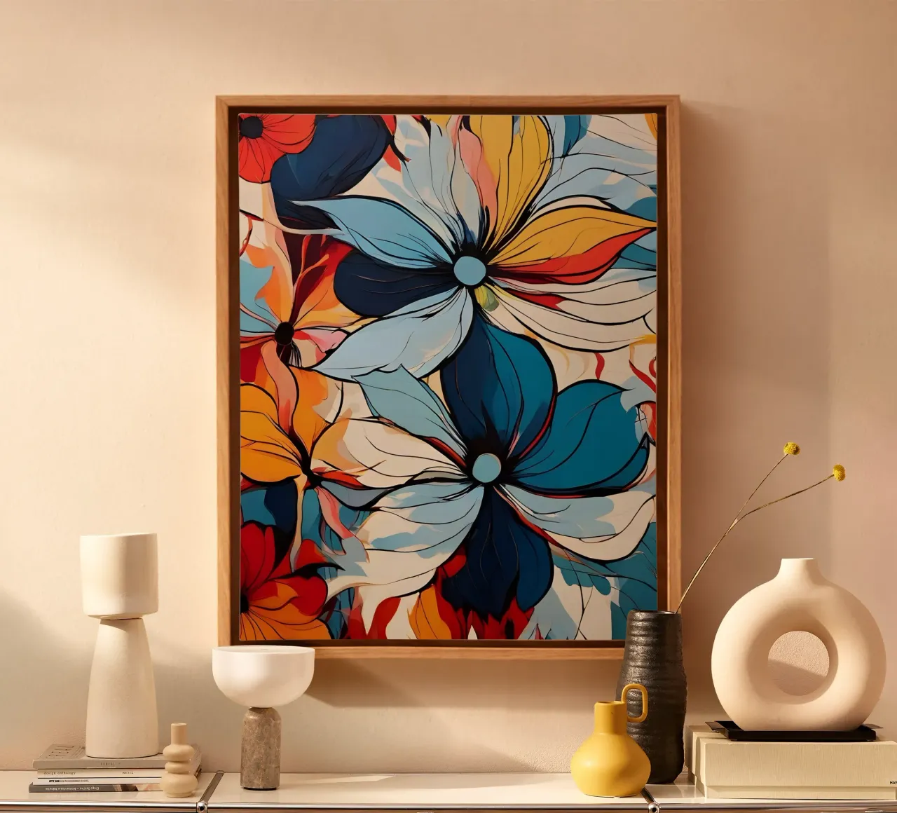 Levendig bloemenabstract canvas met Baklijst van Artistic-shop