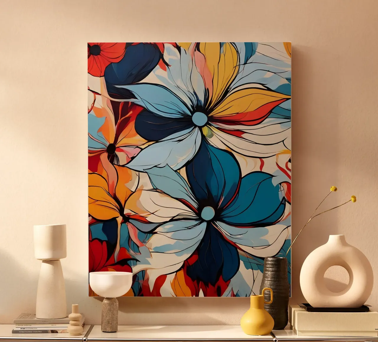 Levendig bloemenabstract canvas met Baklijst van Artistic-shop