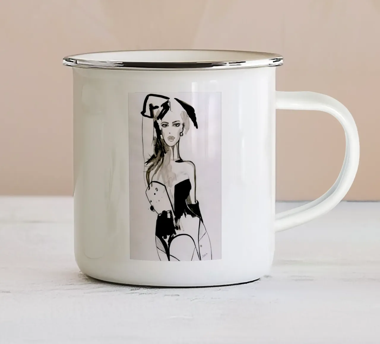 B&W Corset taza de esmalte de Olesja Hännikäinen