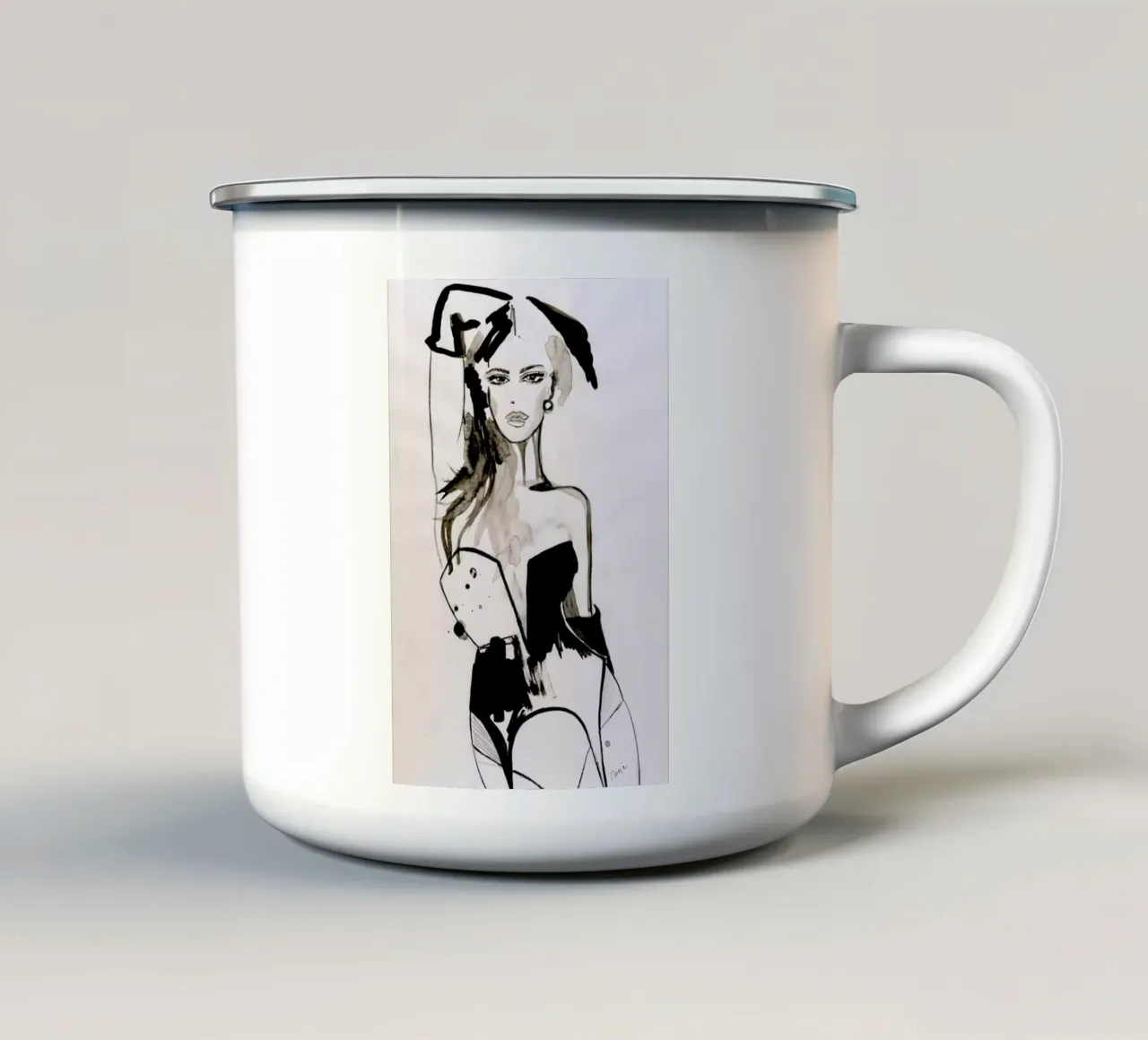 B&W Corset enamel mug by Olesja Hännikäinen