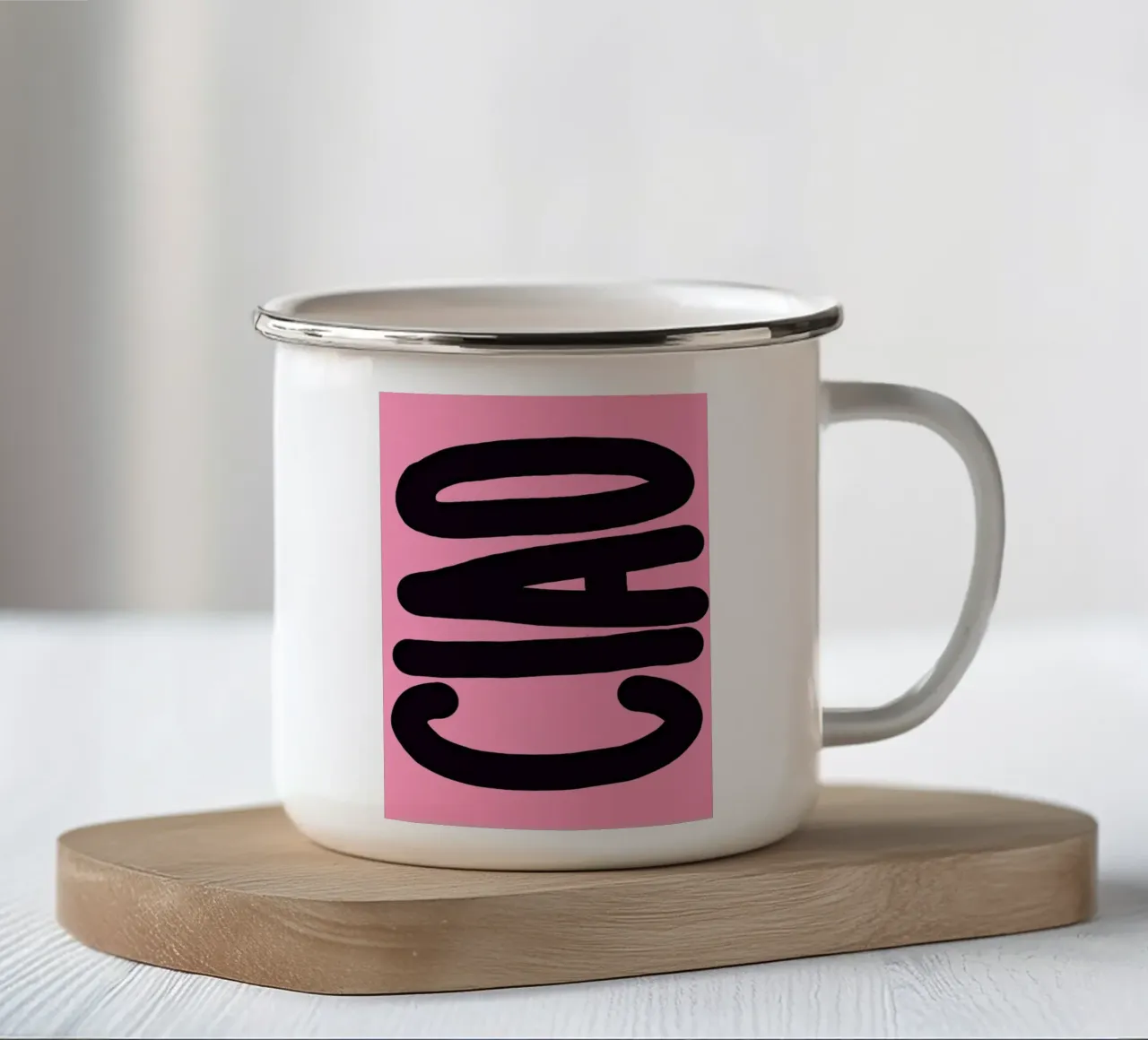 Ciao pini enamel mug by Hej Ibiza by Ute Arnold