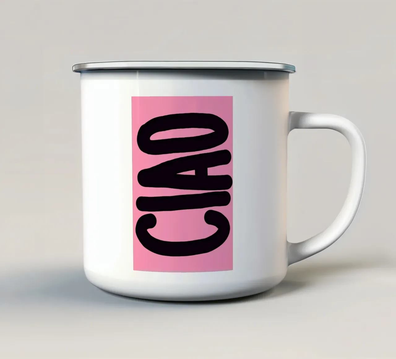 Ciao pini enamel mug by Hej Ibiza by Ute Arnold