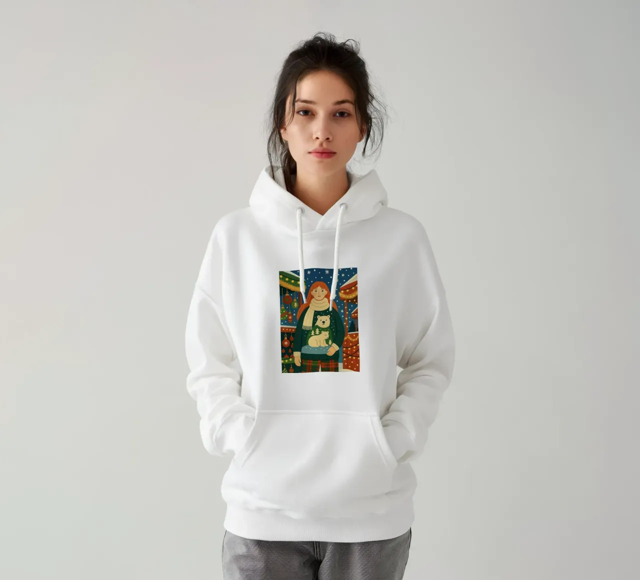 CHICA EN EL MERCADO DE NAVIDAD sudadera con capucha de CHRISTMAS ART