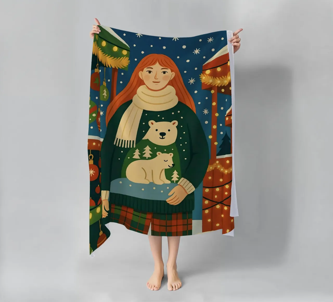 RAGAZZA AL MERCATINO DI NATALE telo mare da CHRISTMAS ART