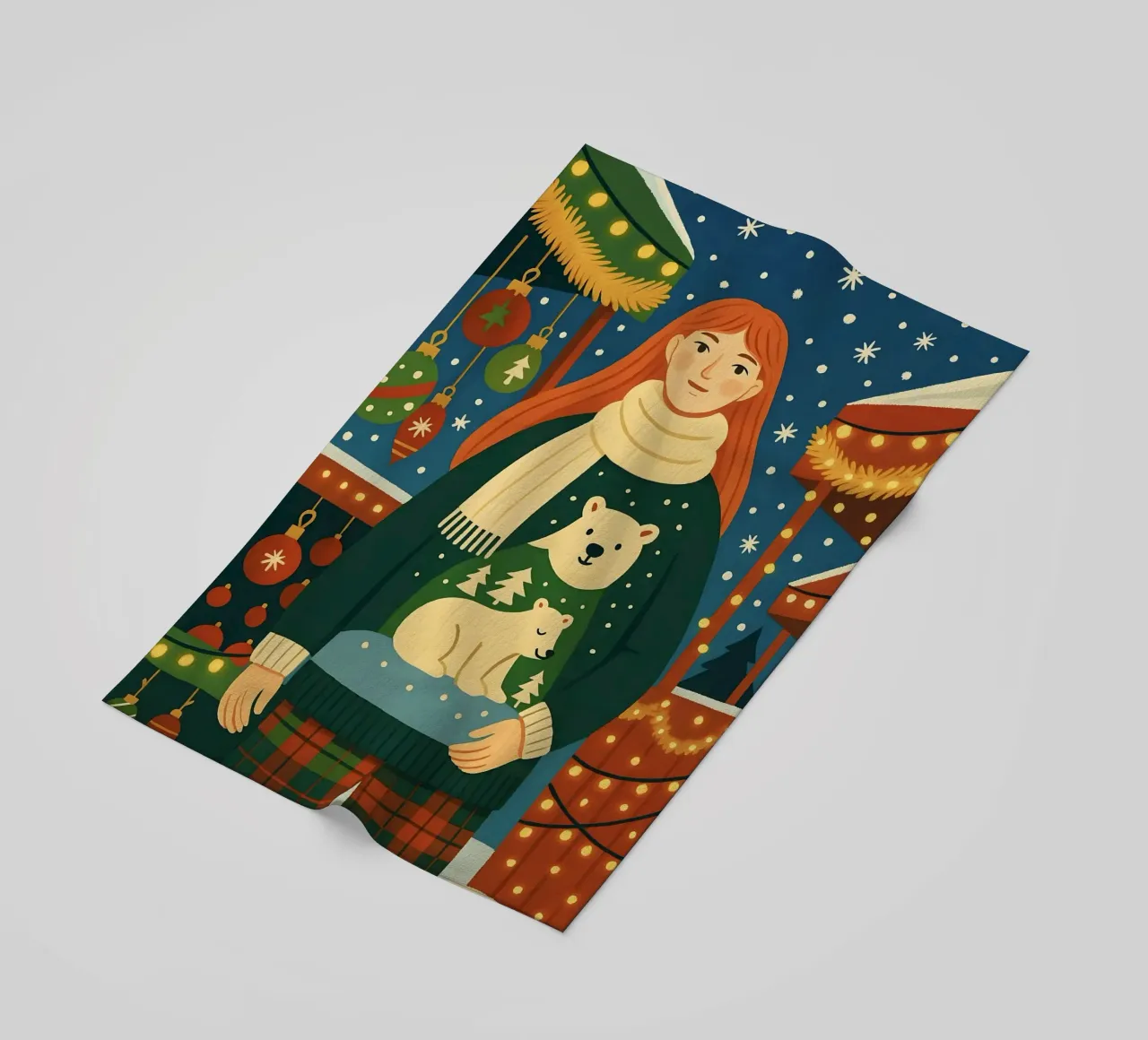 RAGAZZA AL MERCATINO DI NATALE telo mare da CHRISTMAS ART