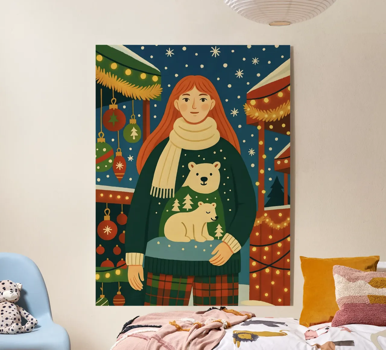 CHICA EN EL MERCADO DE NAVIDAD metacrilato de CHRISTMAS ART