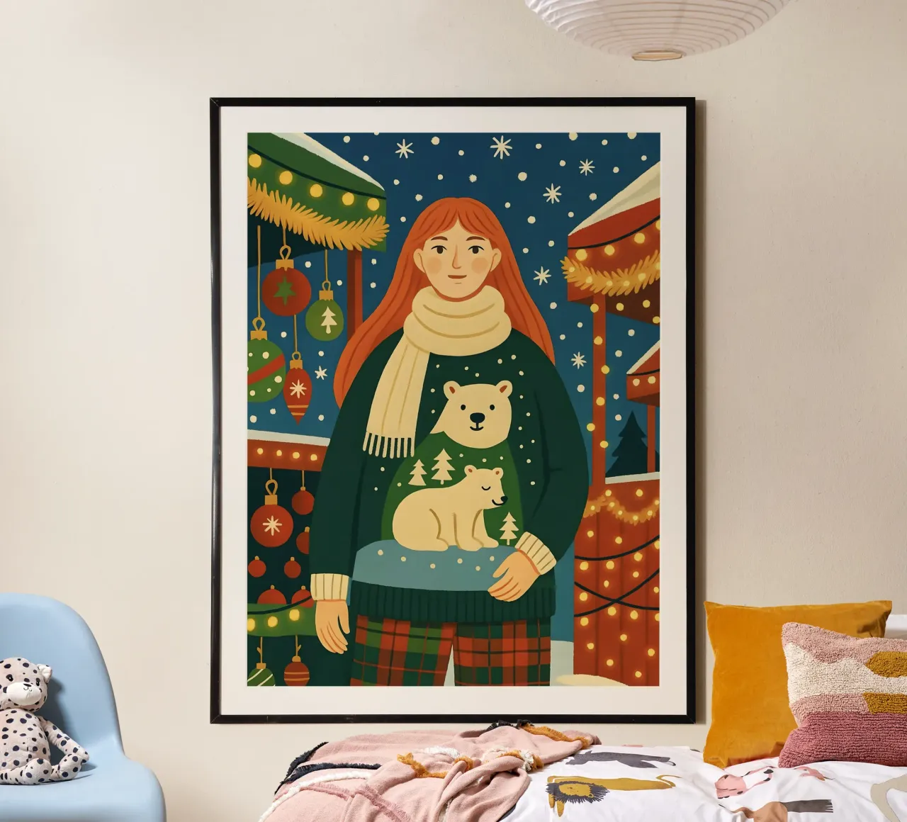 RAGAZZA AL MERCATINO DI NATALE carta hahnemühle da CHRISTMAS ART