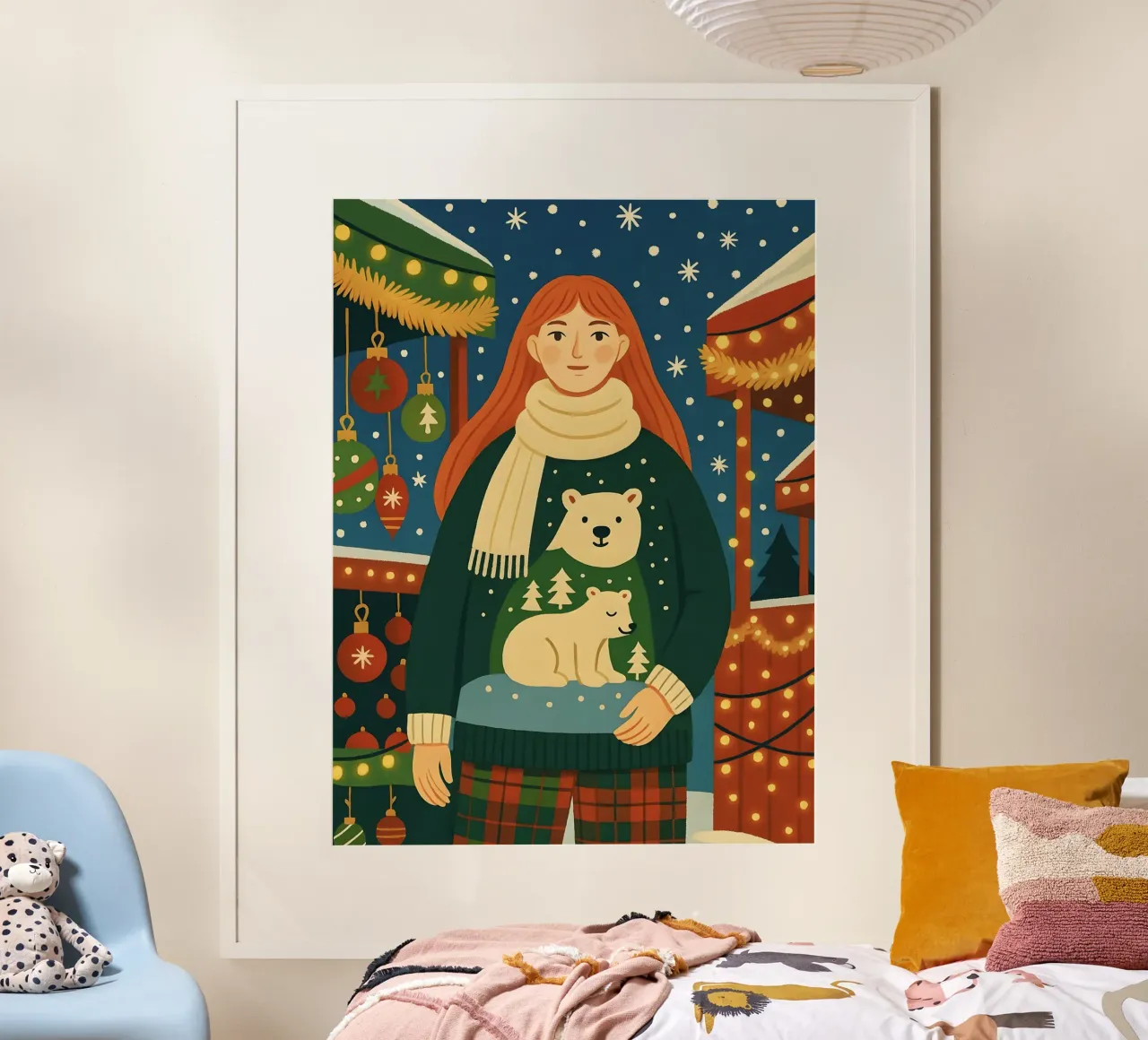 RAGAZZA AL MERCATINO DI NATALE carta hahnemühle da CHRISTMAS ART