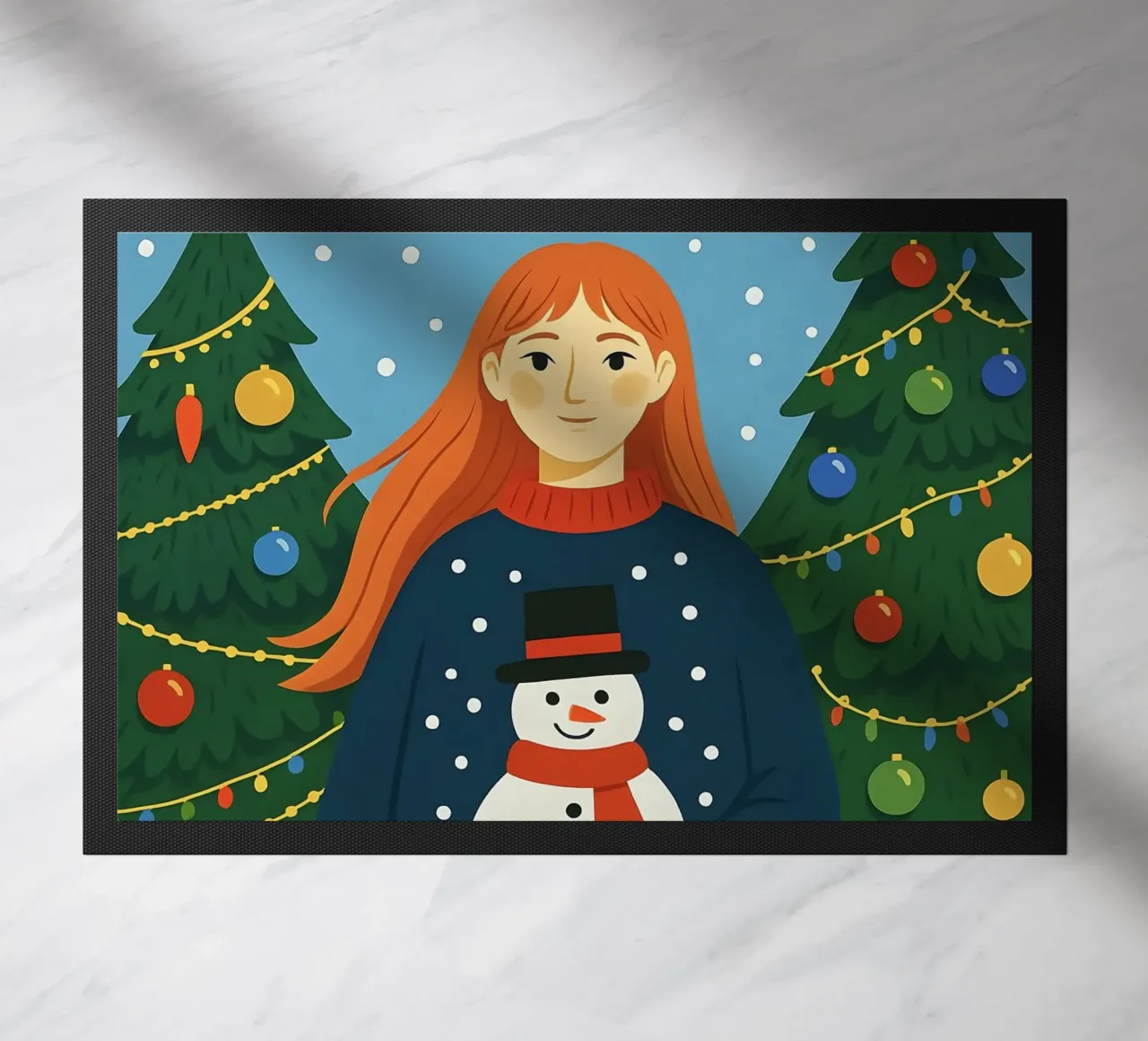 MUJER TRANQUILA EN NAVIDAD felpudo de CHRISTMAS ART