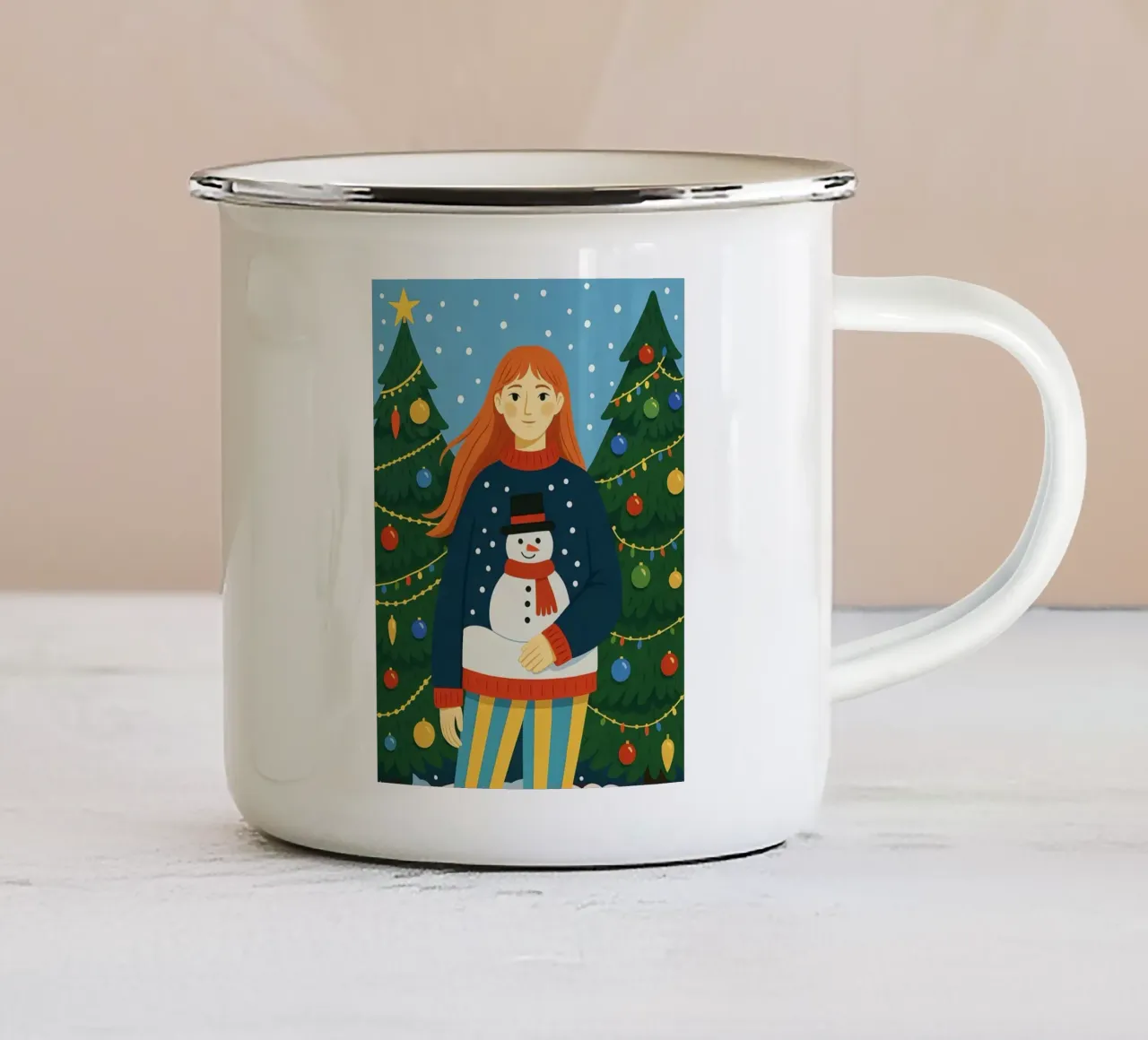 DONNA CALMA A NATALE tazza in smalto da CHRISTMAS ART