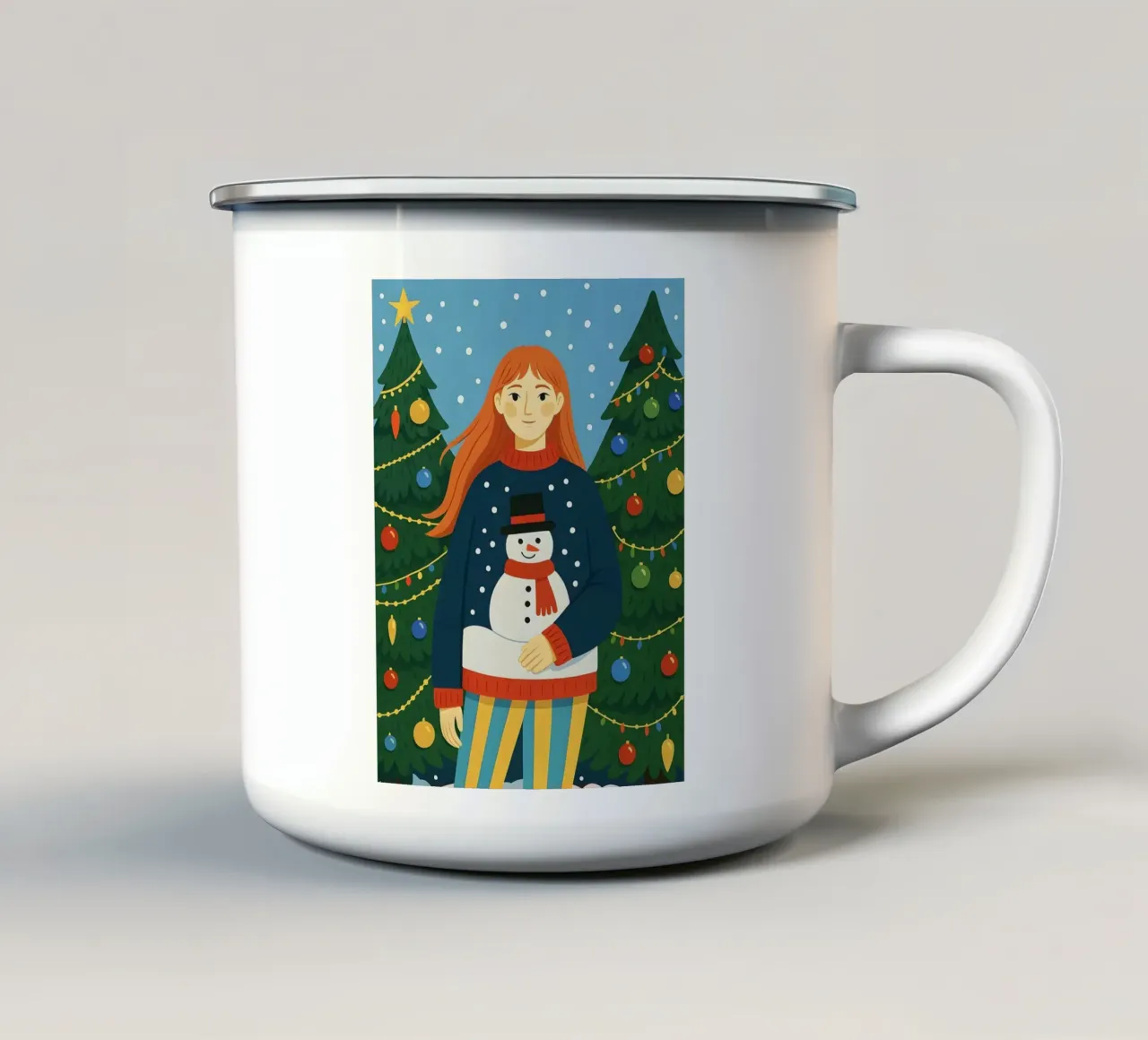 DONNA CALMA A NATALE tazza in smalto da CHRISTMAS ART