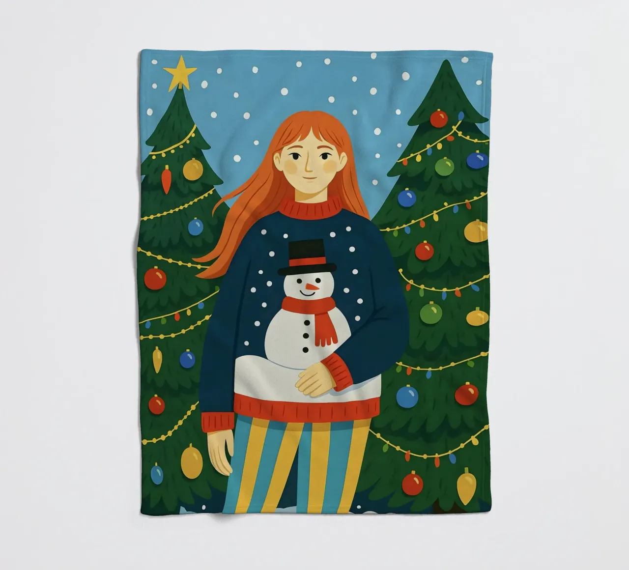 DONNA CALMA A NATALE coperta in pile da CHRISTMAS ART