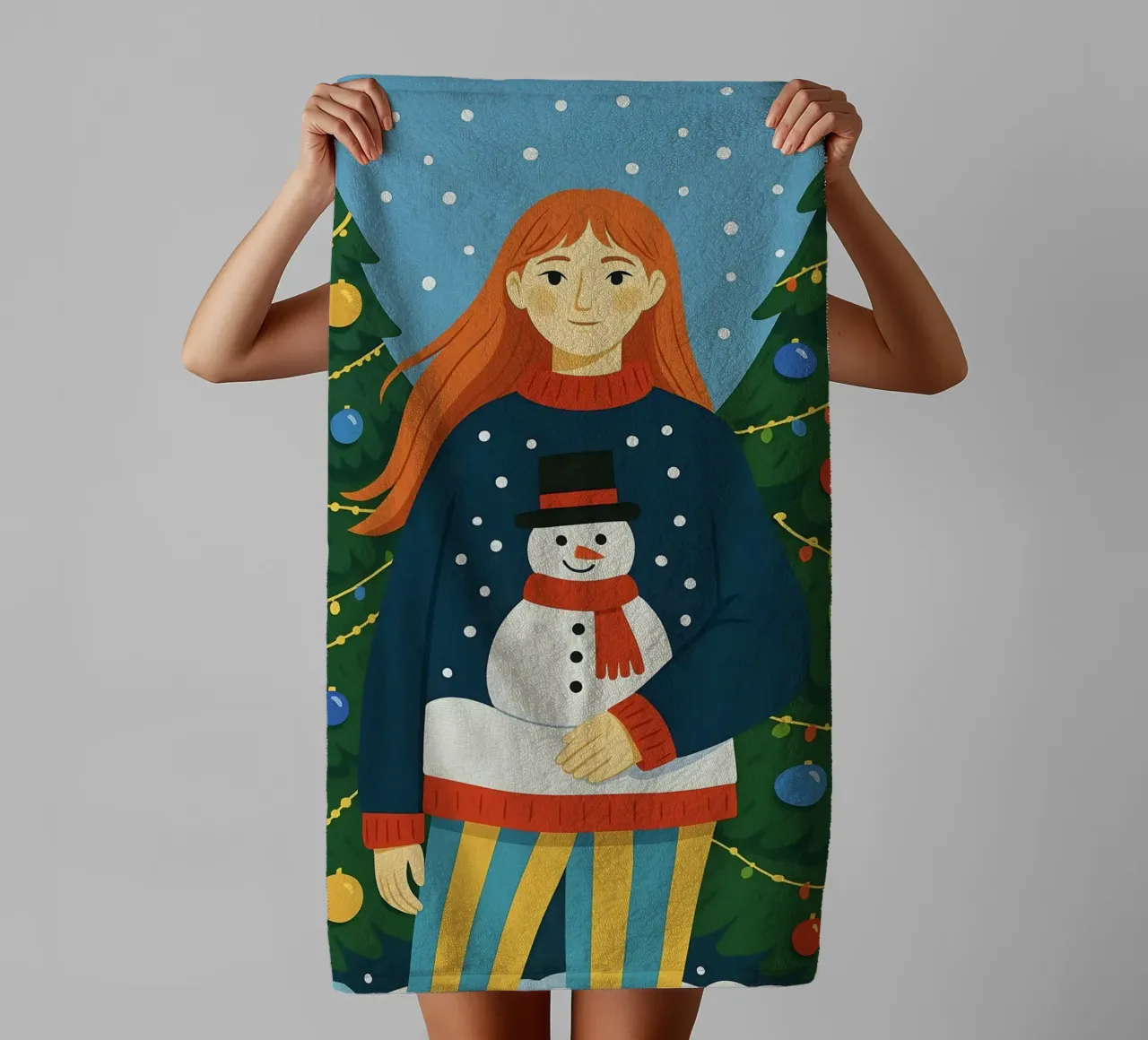 MUJER TRANQUILA EN NAVIDAD toalla de baño de CHRISTMAS ART